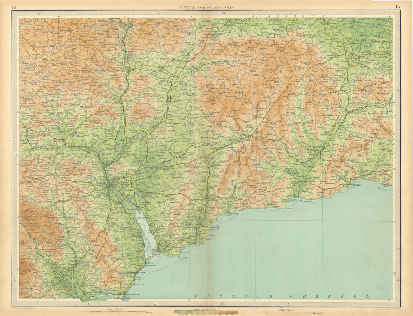 SOUTH DEVON Exeter Honiton Tiverton Blackdown Hills Lyme Regis. LARGE 1939 map
